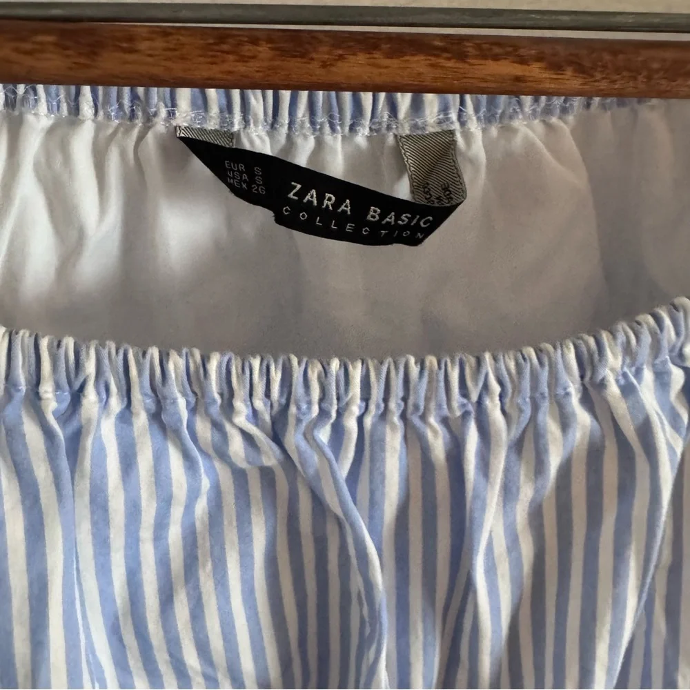 Zara Basics Collection Cropped Top Blue & White Striped Size Sm Nautical Beachy